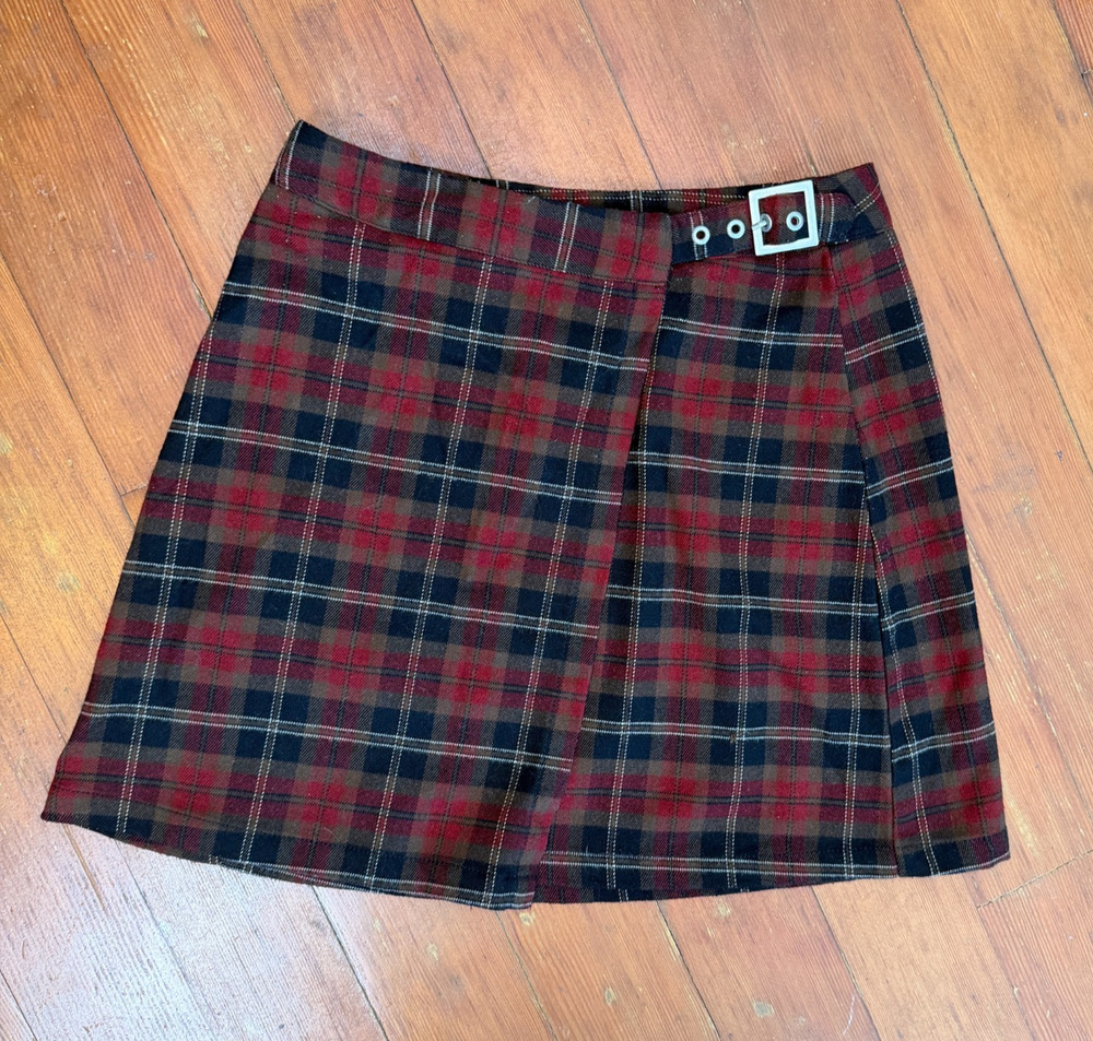 John Galt Brandy Melville Y2K Plaid Faux-Wrap Buckle Mini Skirt XS